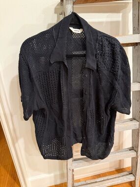 KOTN Black Open-Weave Button-Up Cardigan